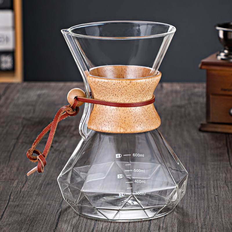 Reusable BPA free Manual Brewing Clear Dripping Coffee Maker Fine Paperless Filter Pour Over Borosilicate Glass Coffee Carafe