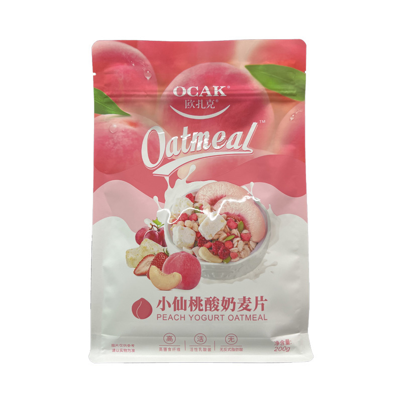 Resealable Flat Bottom Gusset Pouch Yogurt Oatmeal Food Packaging Bags Aluminum Foil Package With Zipper