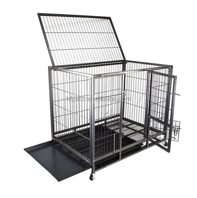 Metal Dog Cage Large Dog Crate Heavy Duty Pet Cage with Bottom Wheels