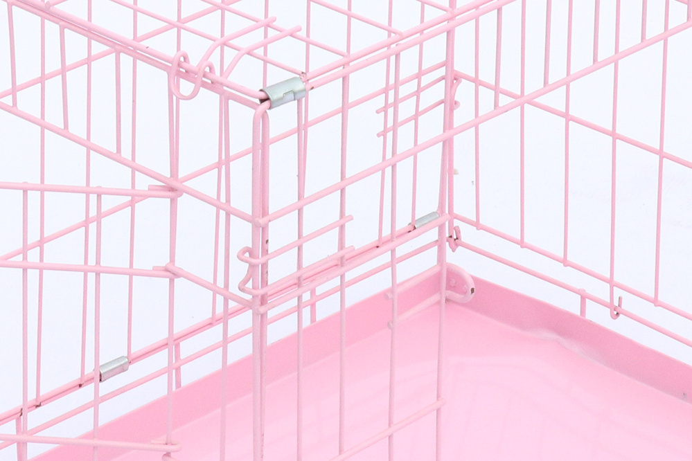 Easy to fold pink pet cage wire dog cage with ABS tray