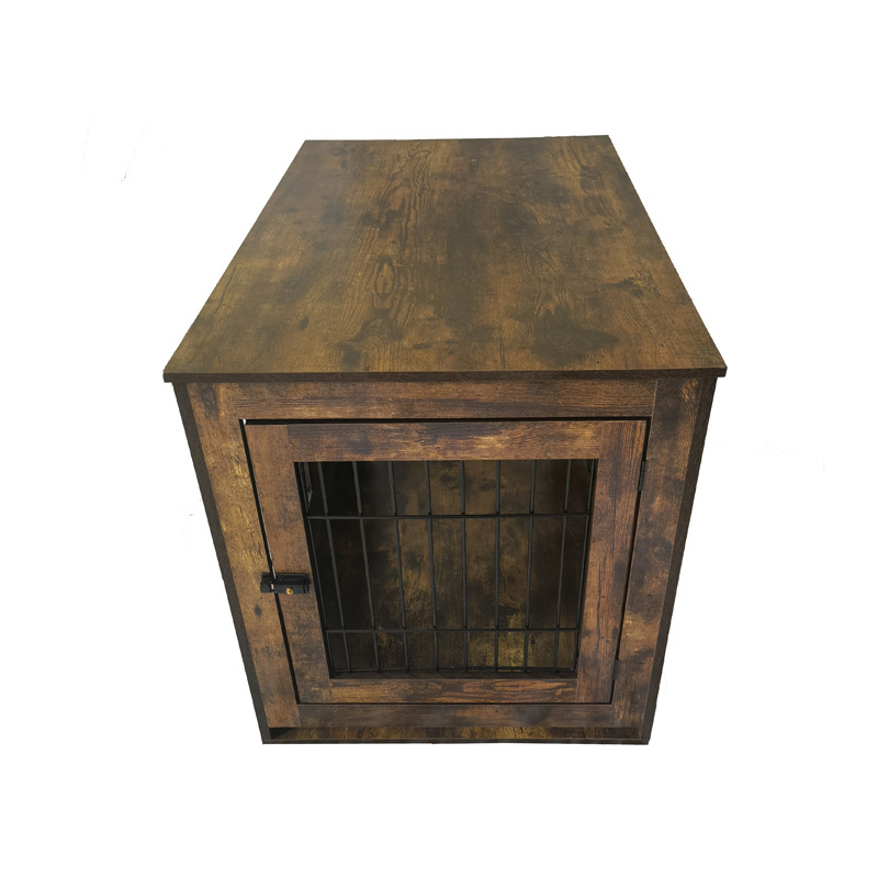 Double Doors Rustic Wooden Cage Kennel Furniture Pet Dog Crate End Table Furniture Dog Cage