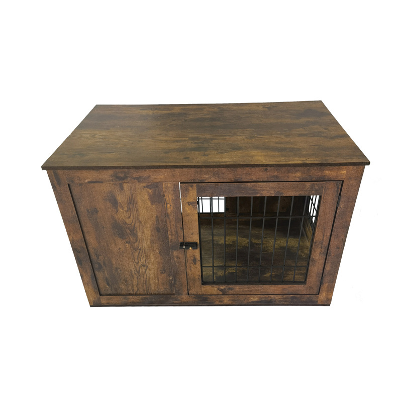 Large Dog Kennel Pet Cage End Table with 2 Doors Decorative Wooden Metal Dog Crate Furniture House Indoor