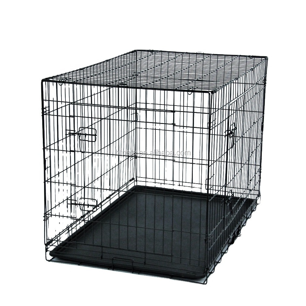 Indoor Folding 2 Doors Wire Dog Crate With Plastic Tray