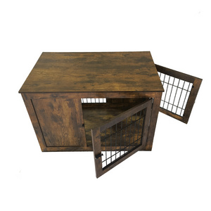 Wooden Dog Crate Furniture Wire Indoor Pet Kennel Cage, End Table with Double Doors, Locks for Small and Medium Dog House