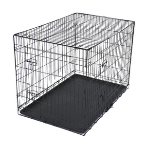 Indoor Folding 2 Doors Wire Dog Crate With Plastic Tray