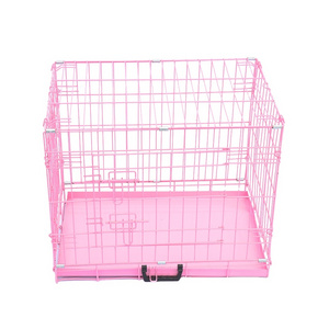 Easy to fold pink pet cage wire dog cage with ABS tray