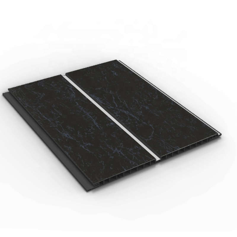 UK hot sale Black Marble with Two Chrome Inlay PVC plastic ceiling tiles for bathroom wet wall ceiling cladding