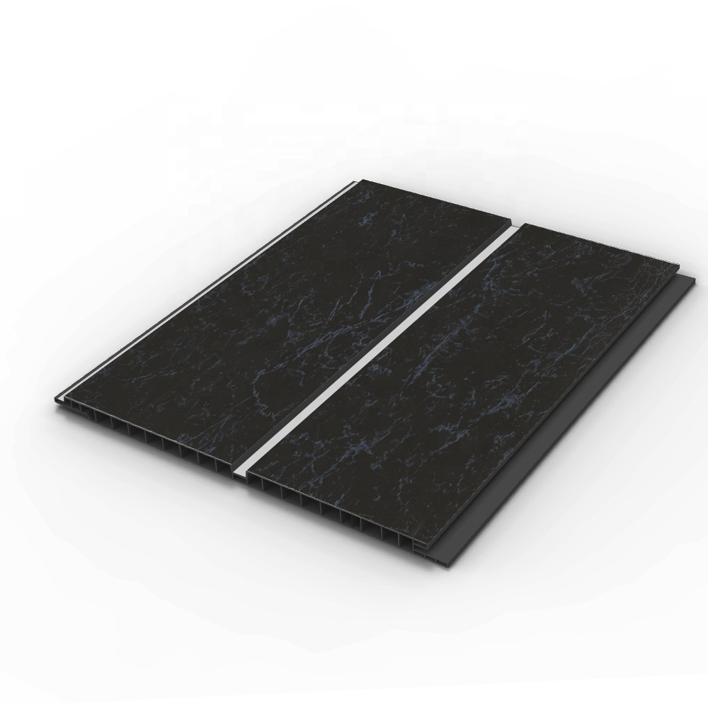 UK hot sale Black Marble with Two Chrome Inlay PVC plastic ceiling tiles for bathroom wet wall ceiling cladding