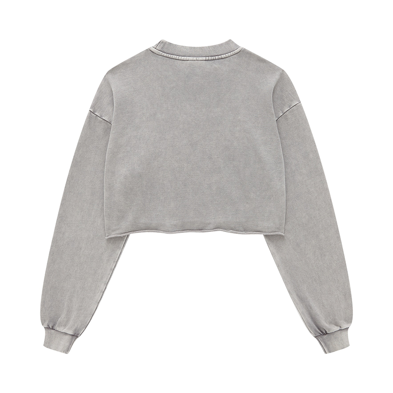 Lady Acid Wash Sweatshirt Manufacturer Baggy Coton Pullover Sweaters Raw Hem Oversized Distressed Cropped Crewneck Jumper Woman