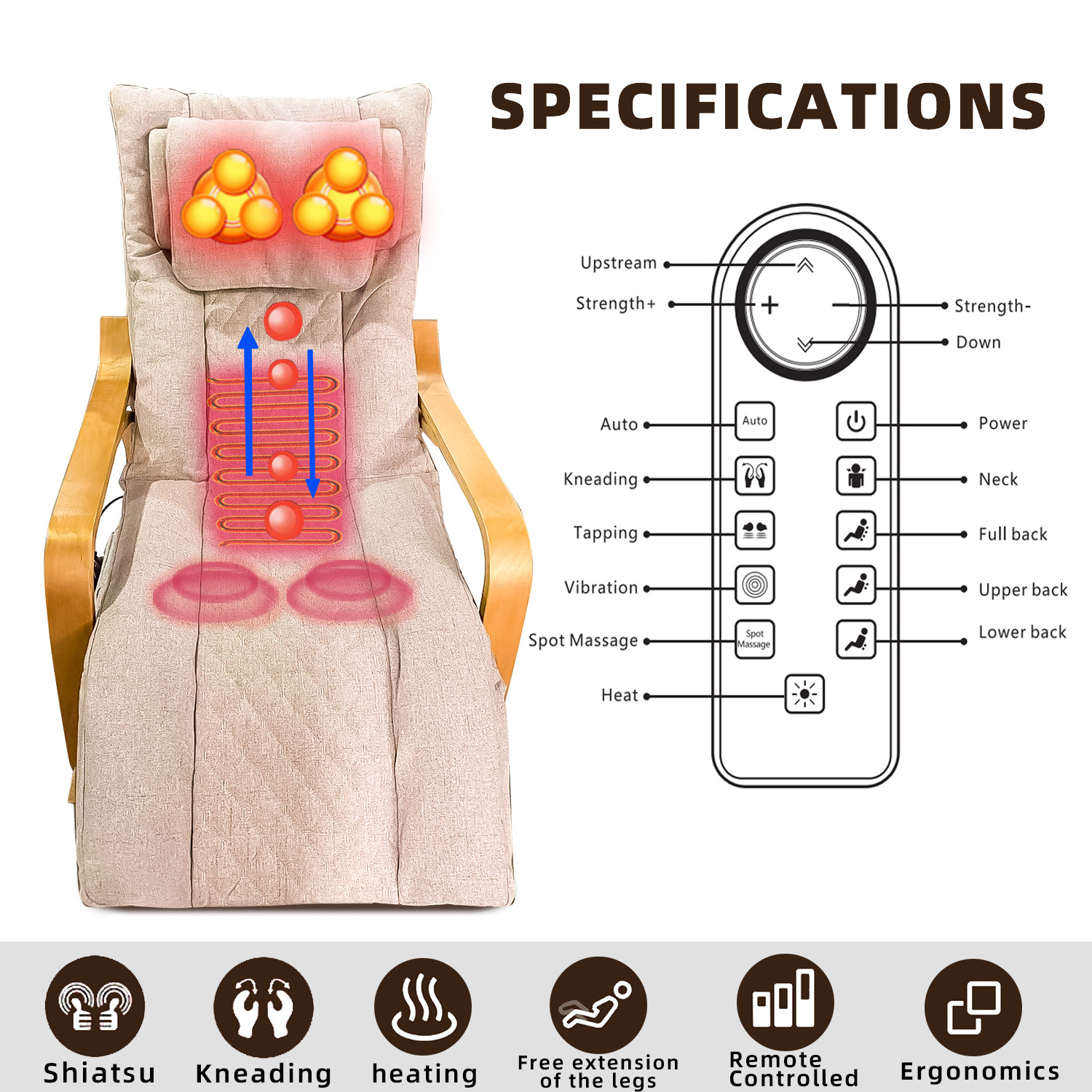 Leisure Reclining Home and Office Electric Massage Sofa 3D Rocking  Wooden  Foot Foldable Recliner Lounge Massage Chair