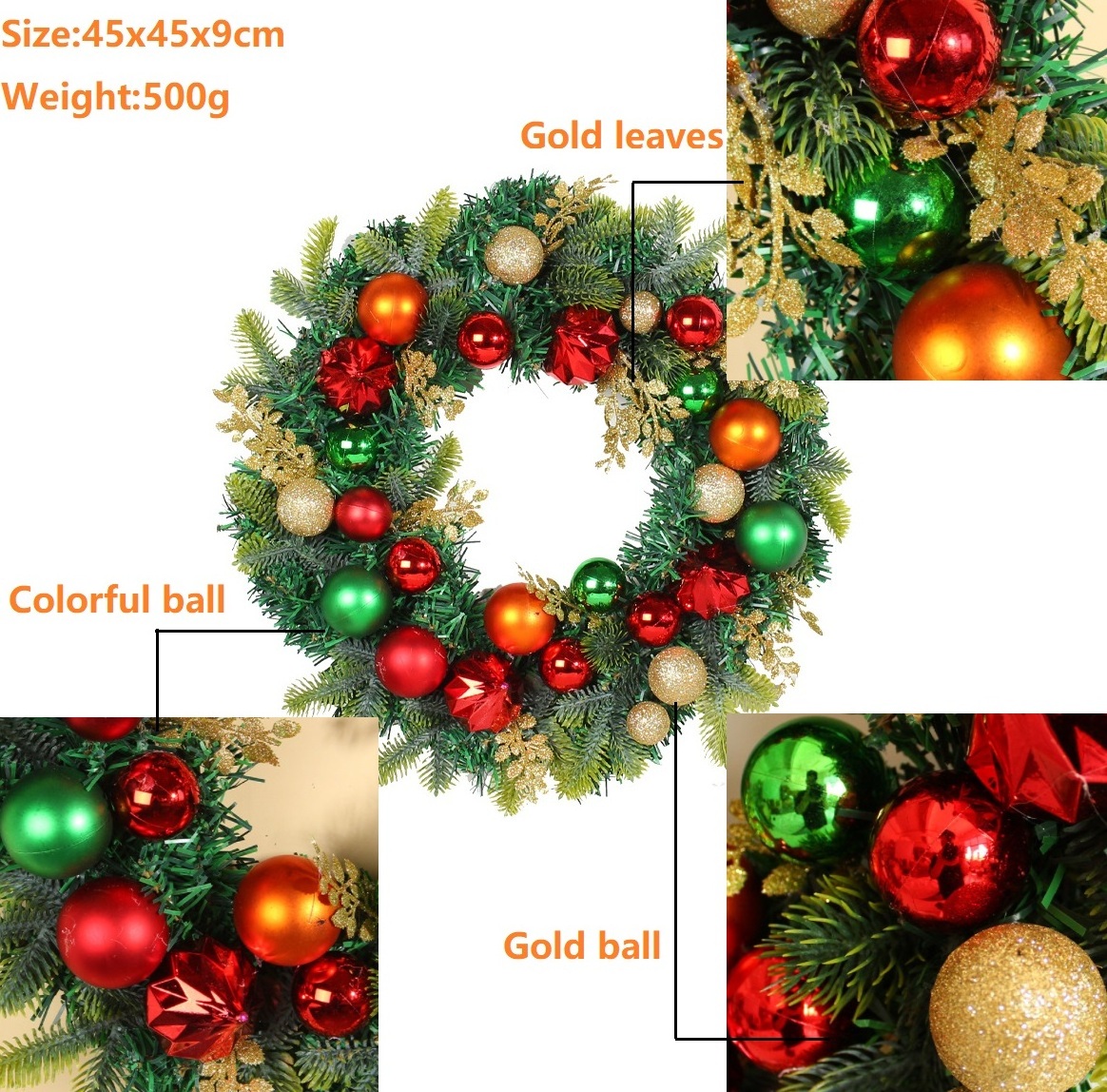 Xmas Manufacturer 45 cm Christmas Garland Handmade Rattan Pendant Wreath Shopping Mall Christmas Tree Door Decoration