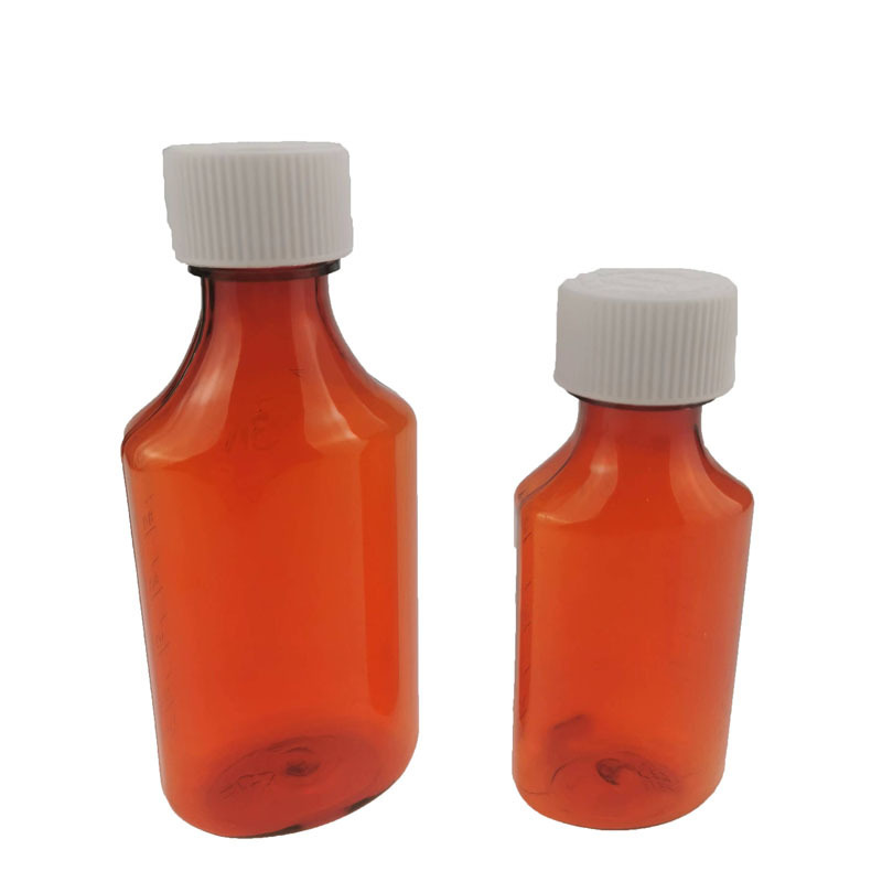 1oz 2oz 3oz 4oz RX Oval Bottle PET Amber Container Cough Syrup Bottle Medicine Liquid Oral Plastic Bottles for Liquid Medicine