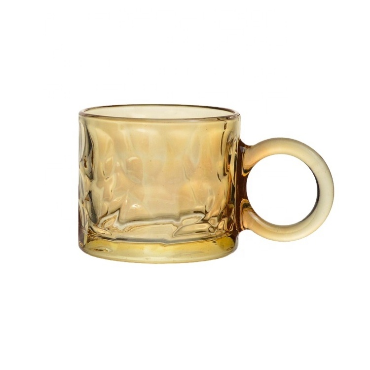 OEM Milk Coffee Cup Glass Mug  With Big Ear 400ml Glass Cups  Chic Amber Laser Color Glasses For Club