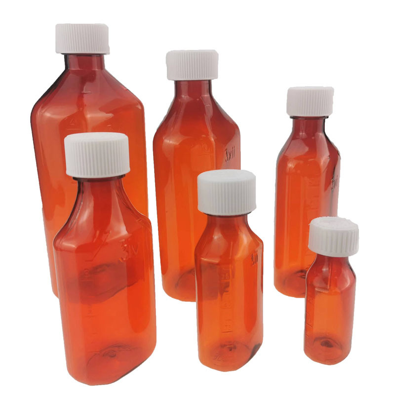 1oz 2oz 3oz 4oz RX Oval Bottle PET Amber Container Cough Syrup Bottle Medicine Liquid Oral Plastic Bottles for Liquid Medicine