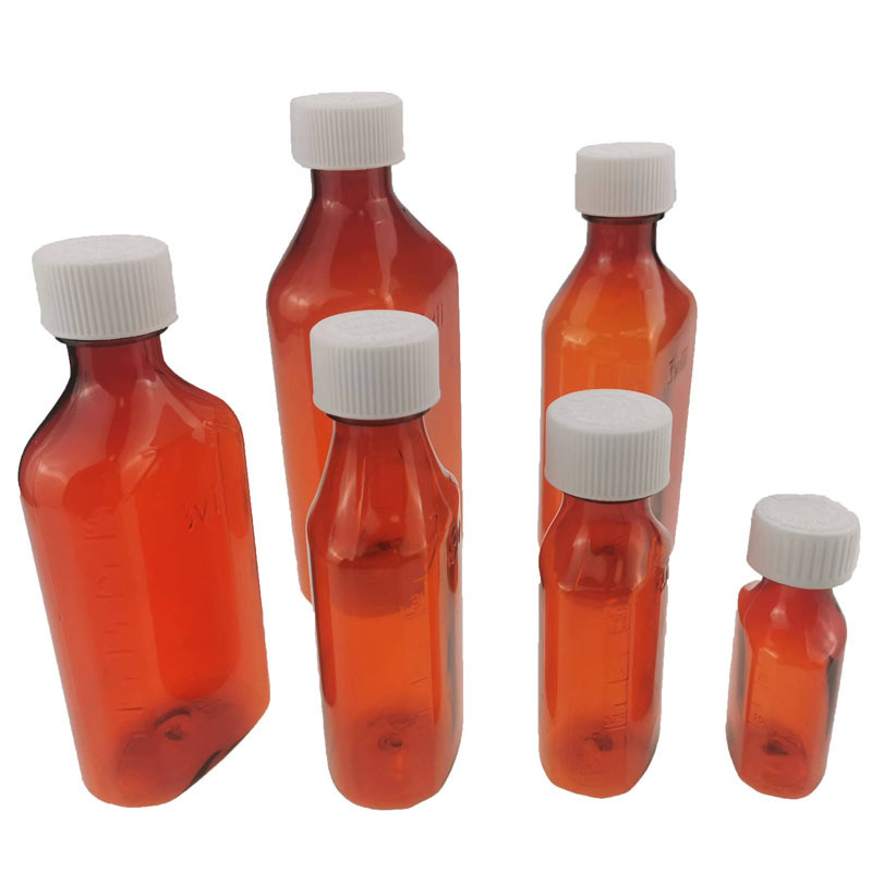 1oz 2oz 3oz 4oz RX Oval Bottle PET Amber Container Cough Syrup Bottle Medicine Liquid Oral Plastic Bottles for Liquid Medicine