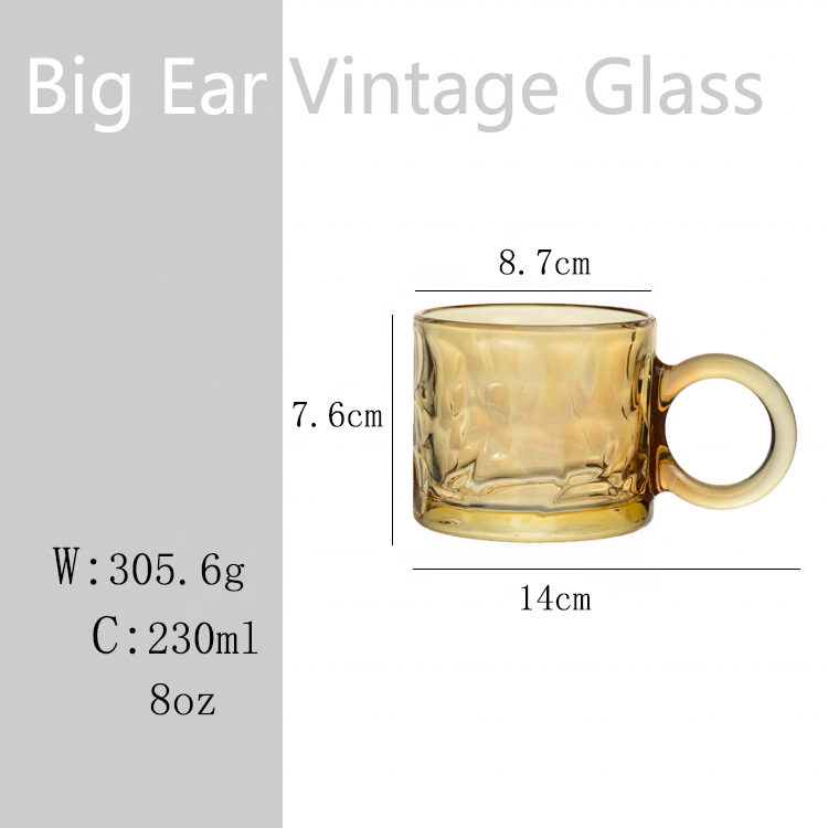 OEM Milk Coffee Cup Glass Mug  With Big Ear 400ml Glass Cups  Chic Amber Laser Color Glasses For Club