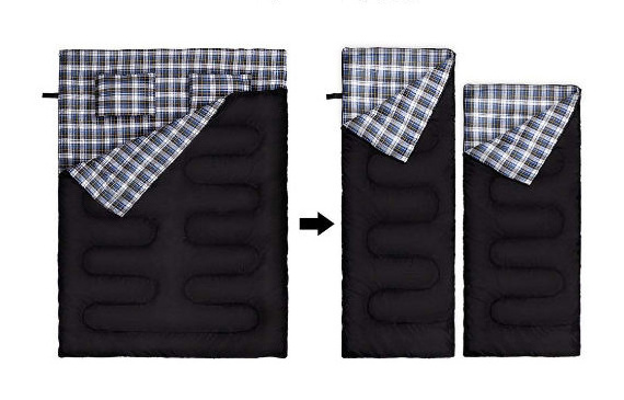 Waterproof Sleeping Sacks Sleep Bed Blue Plaid Lining Double Sleeping Bag with Compression Sack