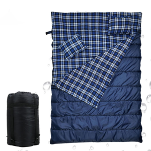 Waterproof Sleeping Sacks Sleep Bed Blue Plaid Lining Double Sleeping Bag with Compression Sack