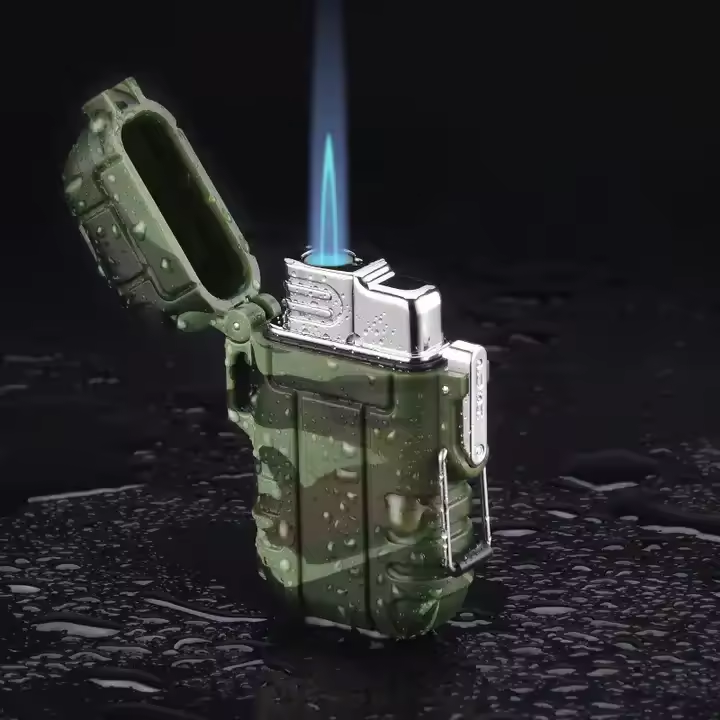 Camouflage Refillable Butane Lighter Jet Blue Flame Lighters Windproof Adjustable Strong Flame Lighter for Camping Fireplace