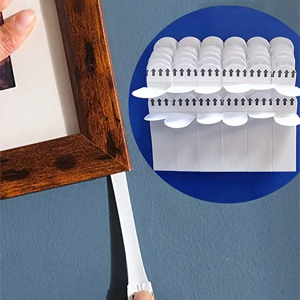 Easy to pull adhesive, high viscosity, stretchable, nail free, scratch free, and double-sided adhesive for hanging photo frames