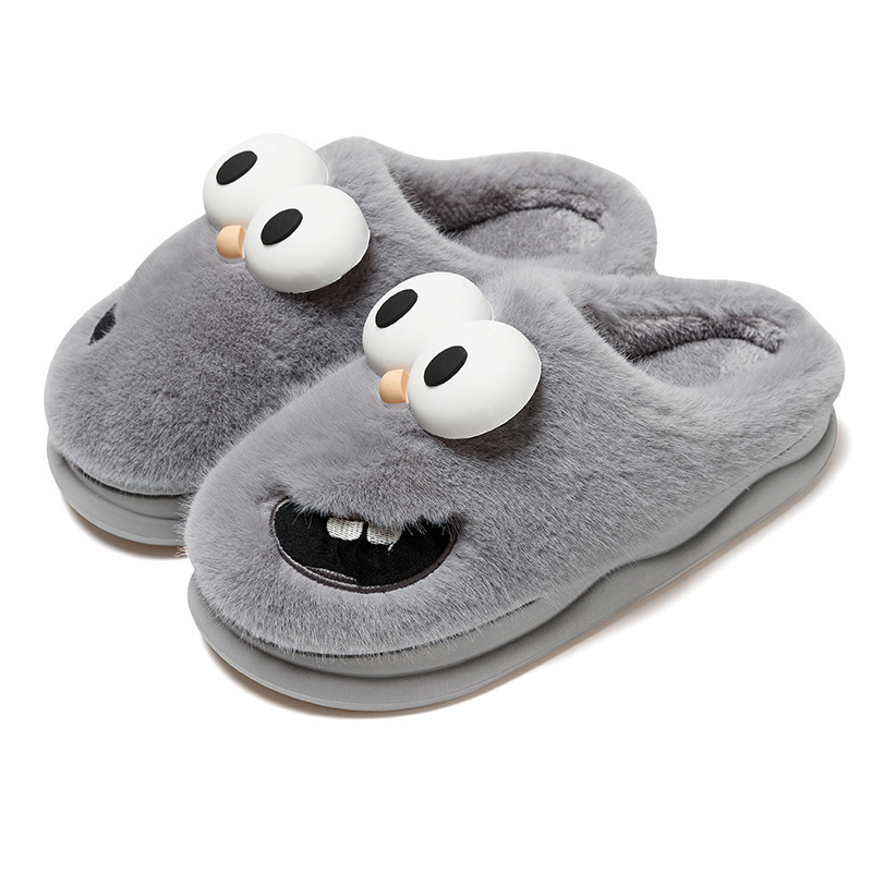 Hot selling winter indoor women slippers cartoon big eye doggy fluffy plush bedroom slipper for ladies