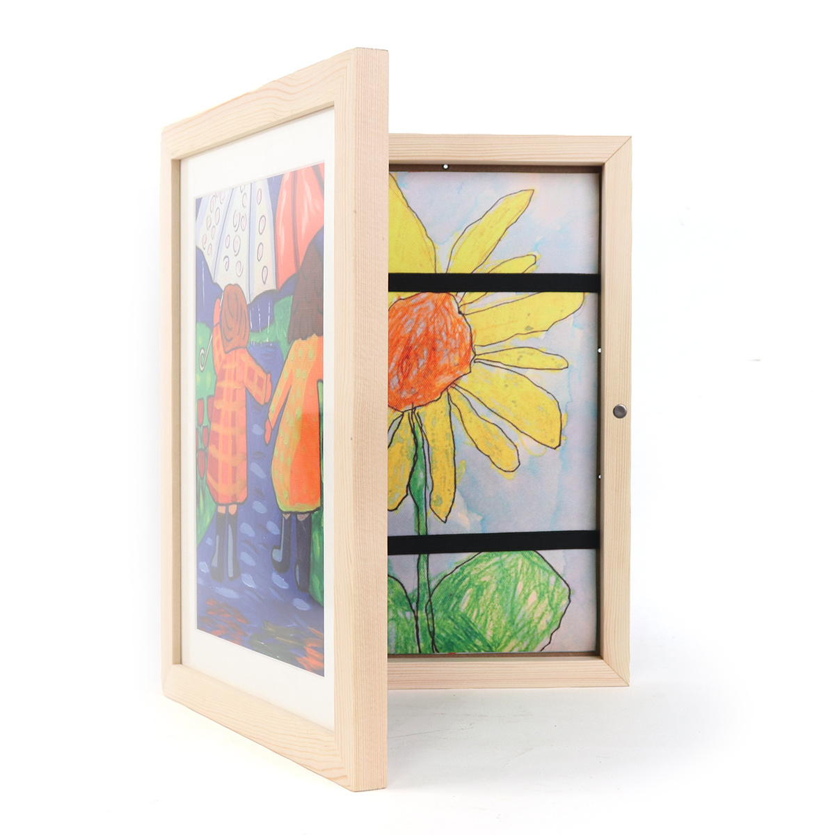 Front Opening Solid Wood Kids Art Frame Changeable Children Artwork Display Storage Wall Decor Drawing Frames