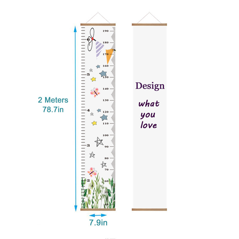 Unisex Nursery  Decor Height Growth Chart Ruler Canvas for Kids Room Baby Shower 1st Birthday Gift