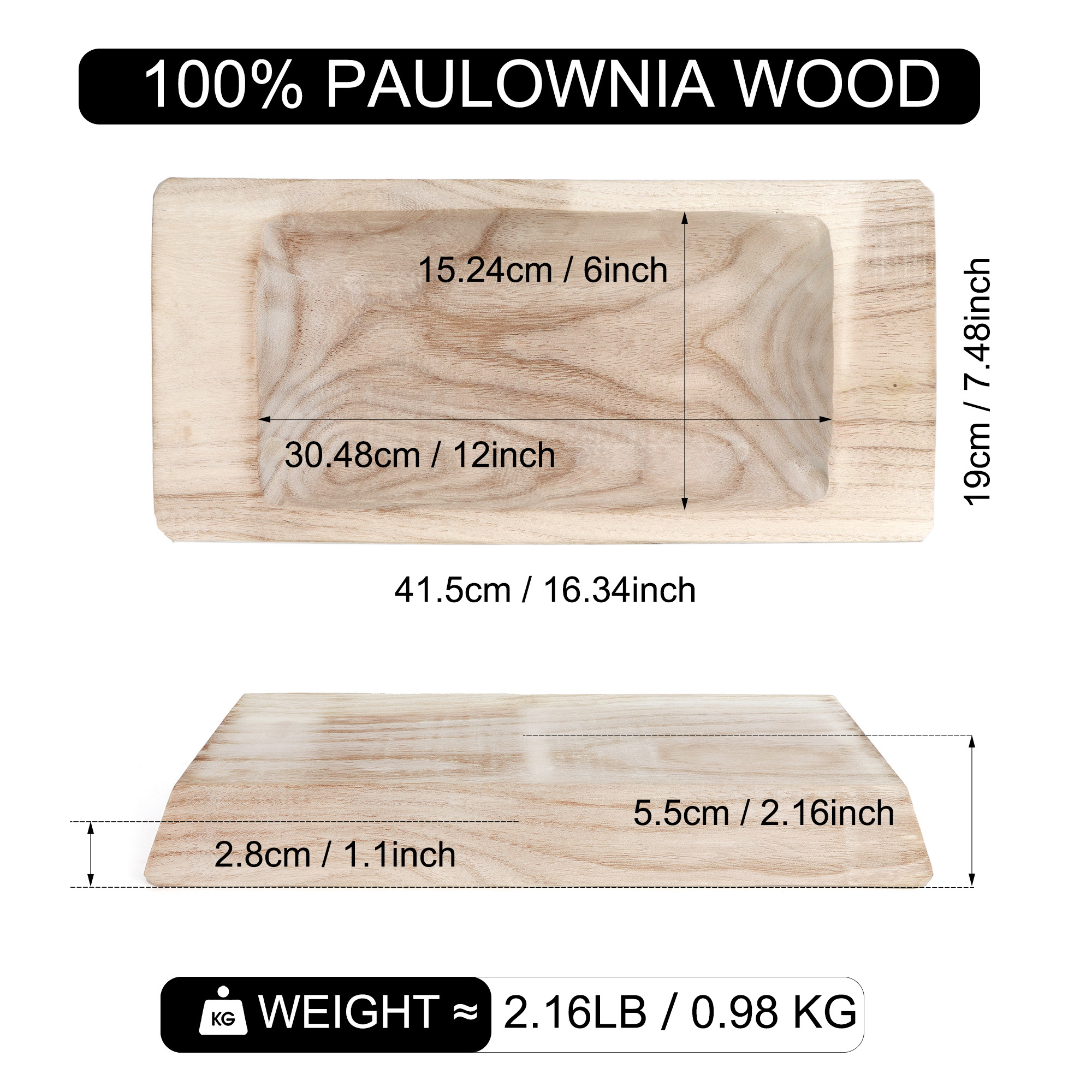 Wholesale Modern Solid Paulownia Wood candle bowl Handmade decorative dough bowls centerpiece baguette