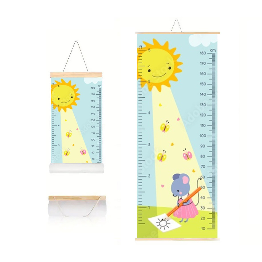 Cartoon Baby Kids Growth Chart Record Wood Frame Height Measurement Ruler Girls Room Wall Decoration