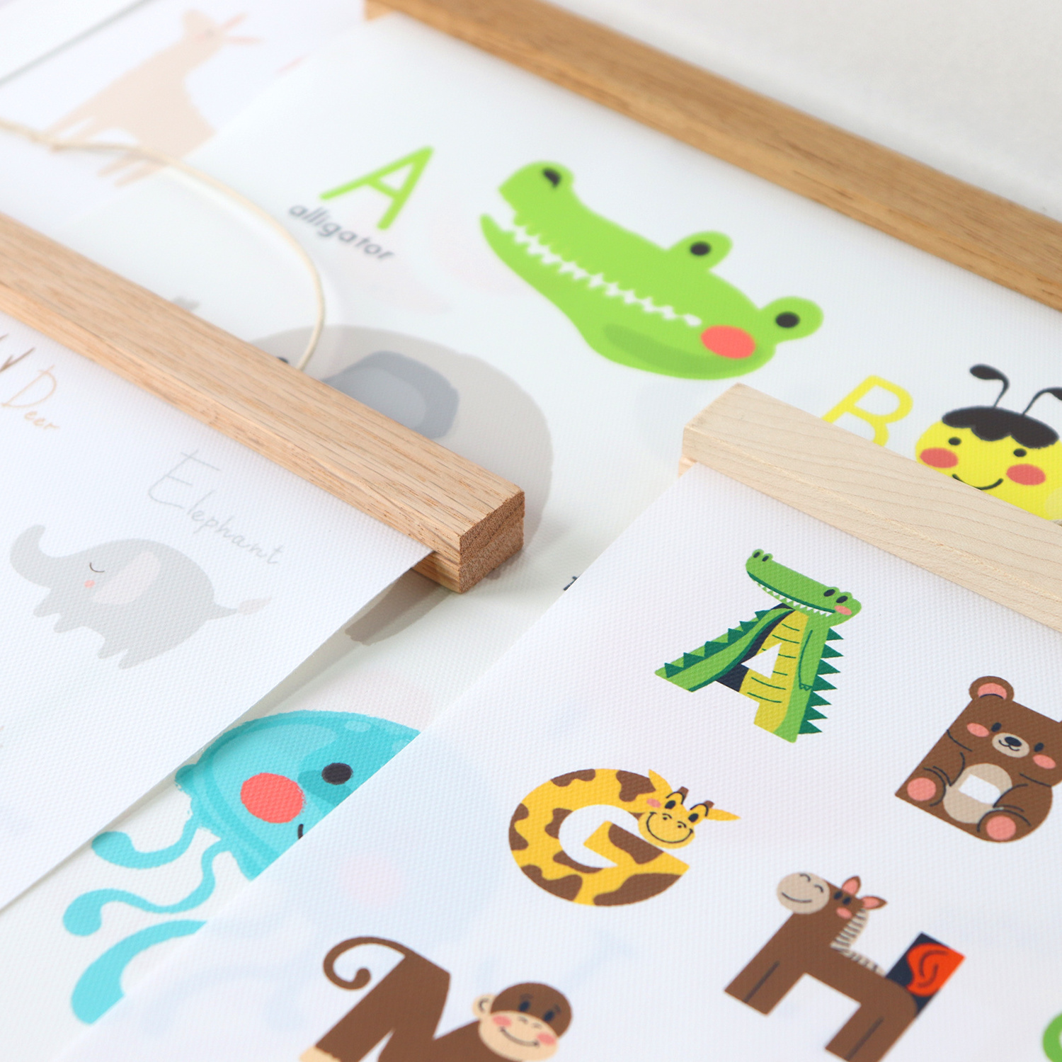 Custom Wall Poster Alphabet chart  Canvas poster with wooden hanger frames Set Kids Educ Wall Chart