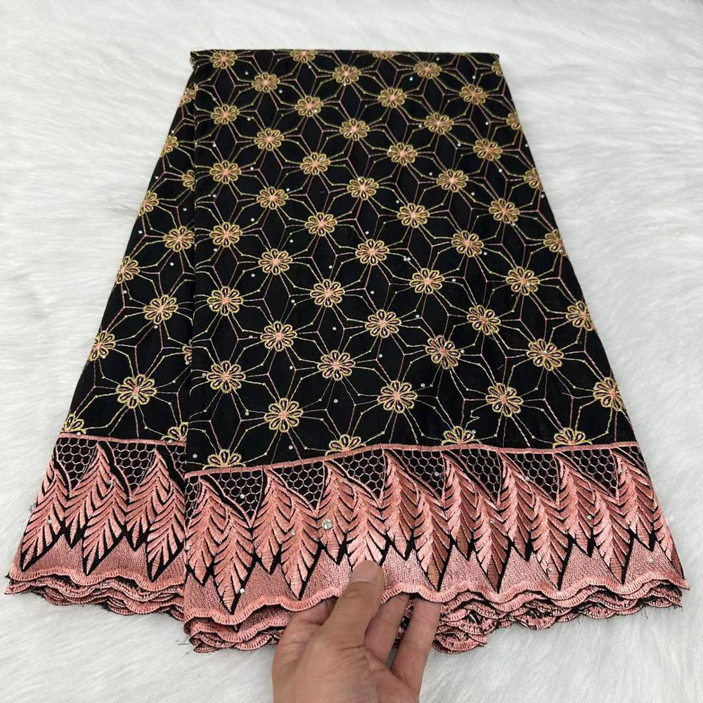 HFX 5Yards Nigerian Embroidery Cotton Lace Fabric 2024 High Quality African Swiss Voile Lace Fabric For Sewing Dubai Style