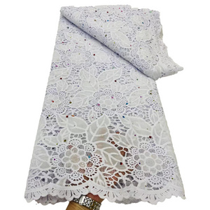 HFX Lace African Silk Lace Fabric 2023 High quality white water soluble lace fabric embroidery wedding dress 5 yards