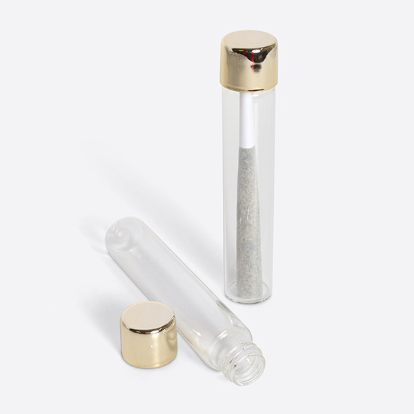 Custom Pre Glass Cigar Tube with Child Resistant Roll Gold Cap Glass Tube