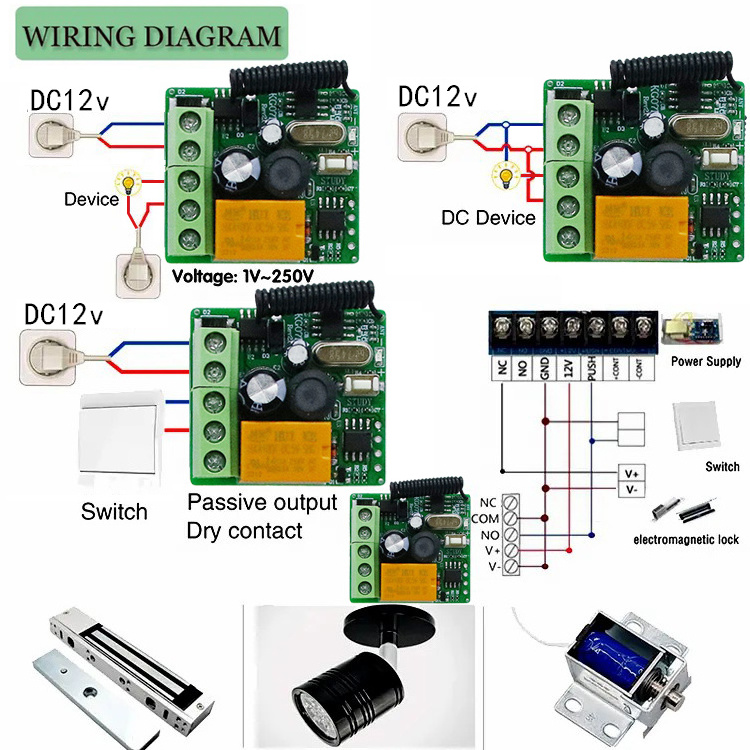 433 Mhz Universal Wireless Remote Control Switch DC 12V 1CH Relay Receiver Module and RF Transmitter Electronic Lock Control Diy