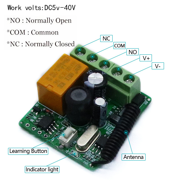 433 Mhz Universal Wireless Remote Control Switch DC 12V 1CH Relay Receiver Module and RF Transmitter Electronic Lock Control Diy