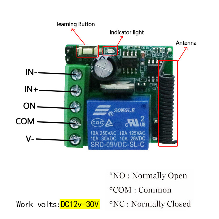 433 Mhz Universal Wireless Remote Control Switch DC 12V 1CH Relay Receiver Module and RF Transmitter Electronic Lock Control Diy