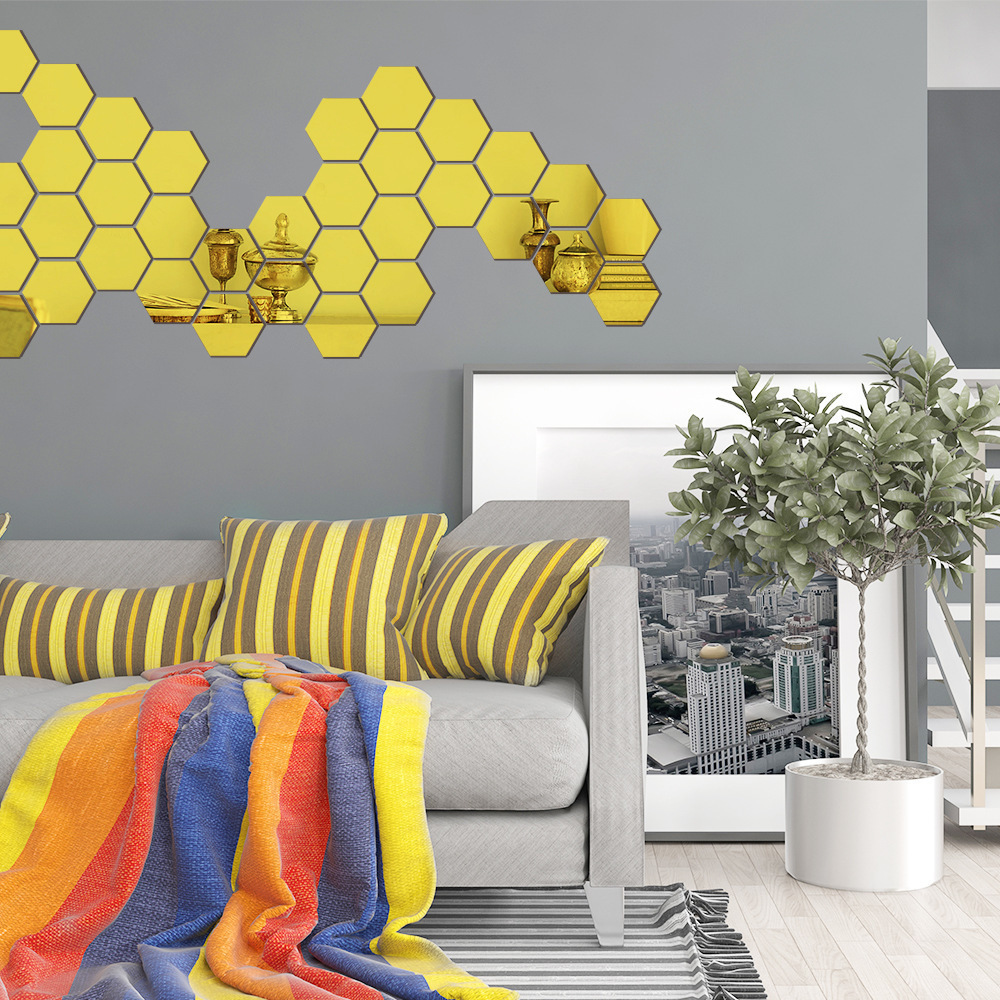 12PCS/Set Custom hexagonal Wall Mirror Home Sticker Acrylic Mirror Wall Sticker gold acrylic mirror home Decoration