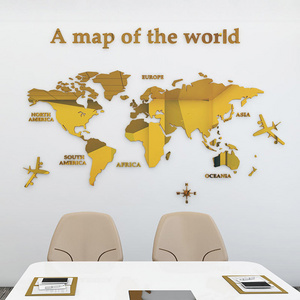 Wholesale Custom Golden Mirror Acrylic World Map Wall Stickers Home Office Worldmap Decoration For Bedroom Indoor Decor