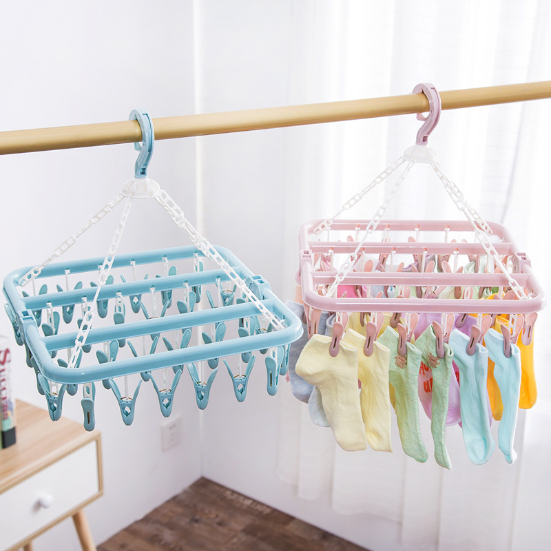 Latest selling household supplies portable 32 clips clothes socks drying rack clips hanger popular hanger for socks