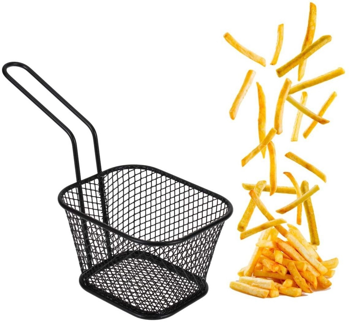 Potatoes Chips French Metal mini deep fry serving basket for french fries with Sauce Cup french fry holder