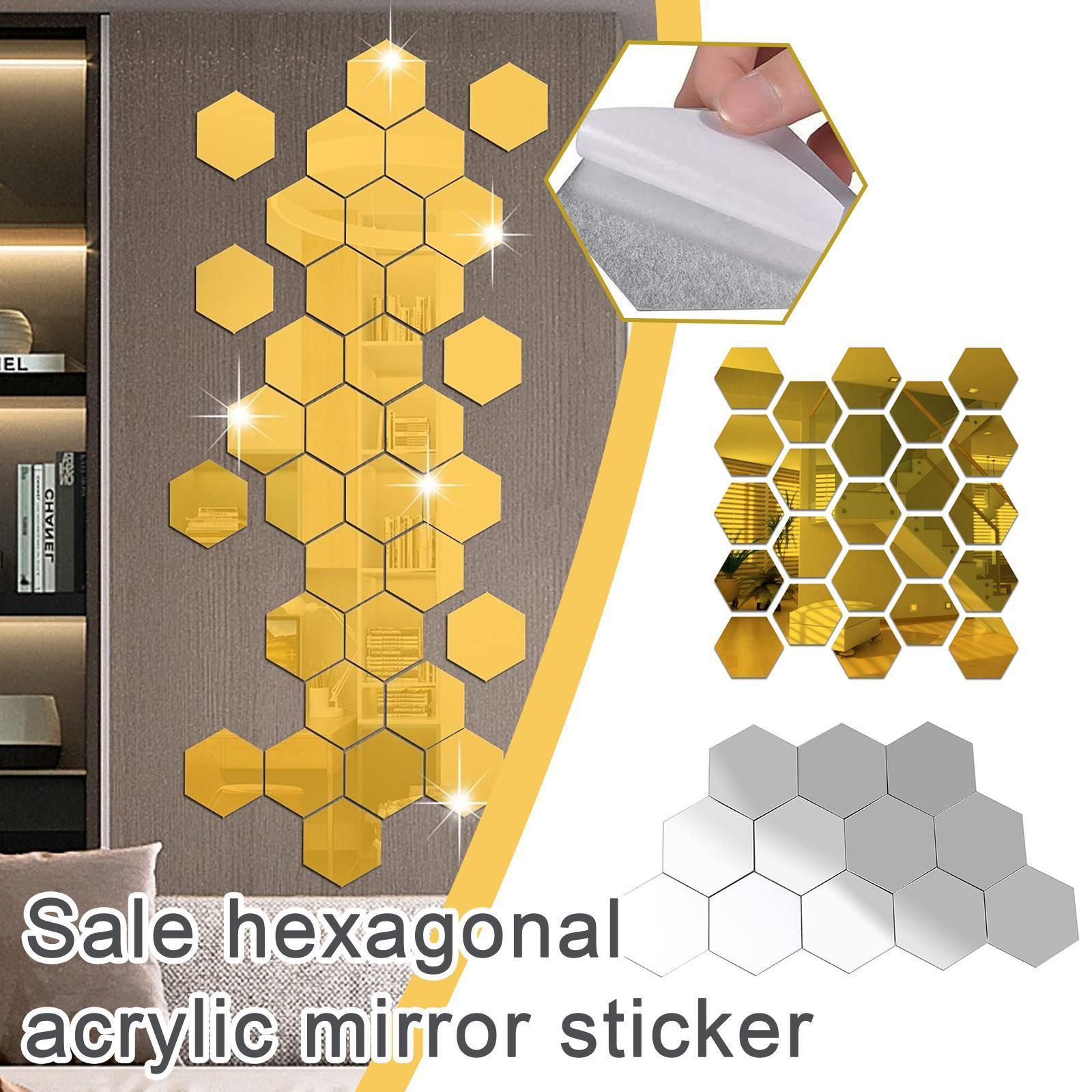 12PCS/Set decorative Acrylic Mirror Tile Wall Sticker hexagon Self Adhesive Room  Art Decor Stick On Mirrors UK