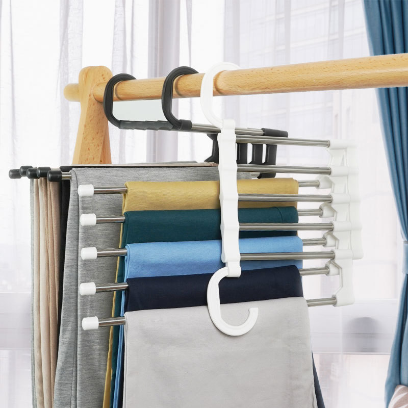 2023 Newest Fashion 5 in 1 Pant rack shelves Stainless Steel Clothes Hangers Multi-functional Wardrobe Hot Sale Magic Hanger