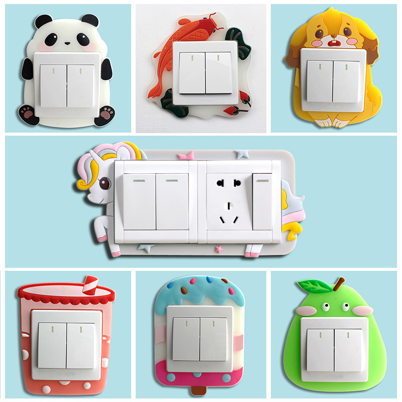 Cartoon Animal  Switch cover Room Decor 3D Silicone On-off Switch Sticker Luminous Switch Outlet Wall Sticker