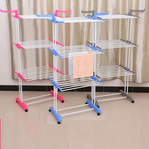 Adjustable Iron Foldable Laundry Hanging Clothes Rack 4 Tier Drying Rack With Wheels