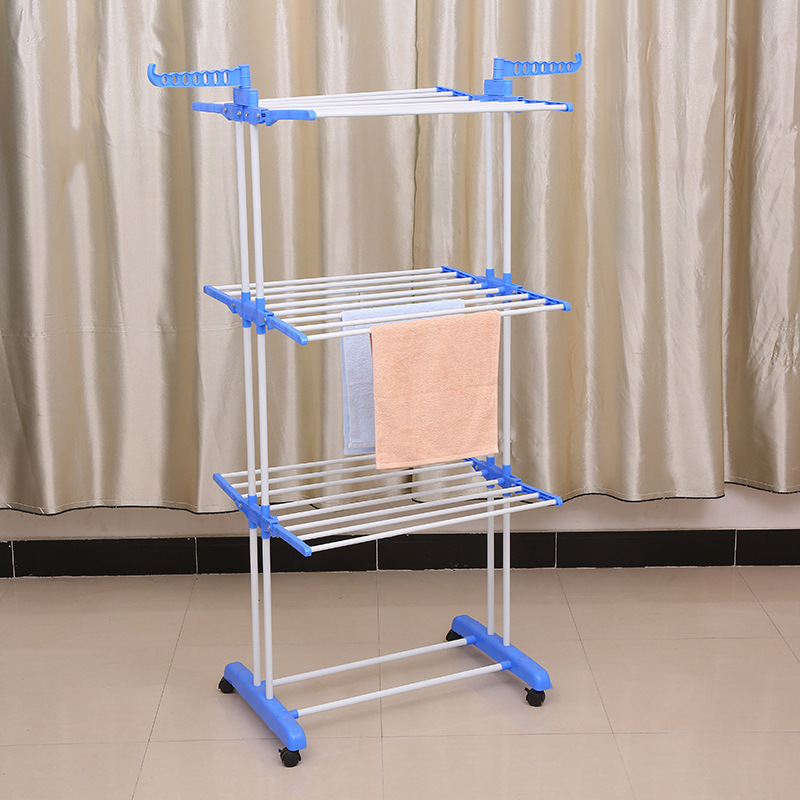 Adjustable Iron Foldable Laundry Hanging Clothes Rack 4 Tier Drying Rack With Wheels