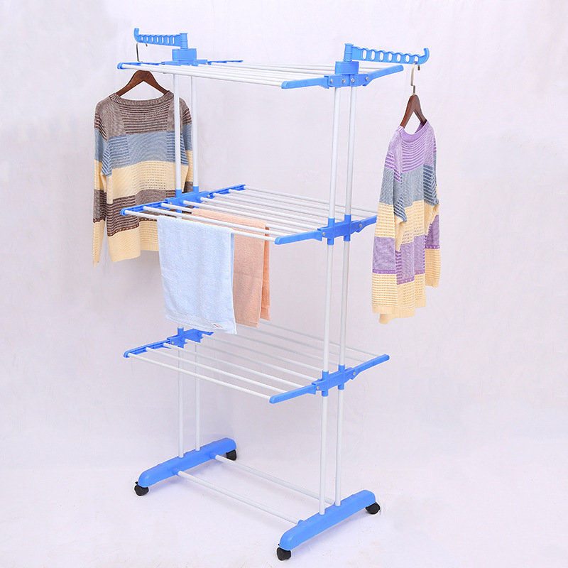 Adjustable Iron Foldable Laundry Hanging Clothes Rack 4 Tier Drying Rack With Wheels