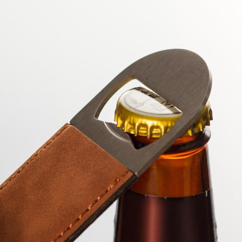 Durable Beer Bottle Opener Stainless Steel Flat Speed Bottle Opener with leather handle