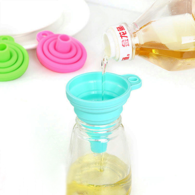 Kitchen Supplies Silicone Collapsible Folding Funnel Long Neck Oil Filter Powder Wine Water Grid Small Liquid Filling Funnels