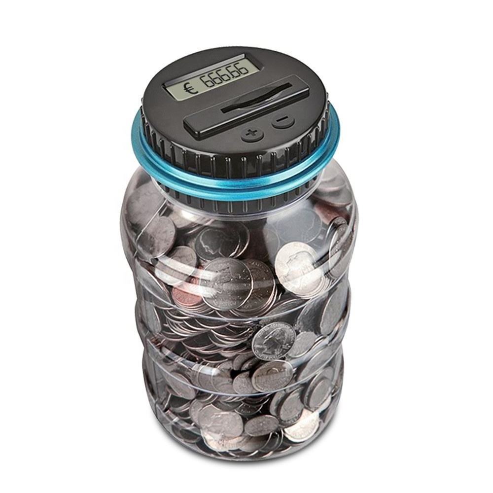 LCD Display Bucket Shaped Saving Money Box Coins Storage Box Automatic Counting Transparent Electronic Piggy Bank for US EUR GBP