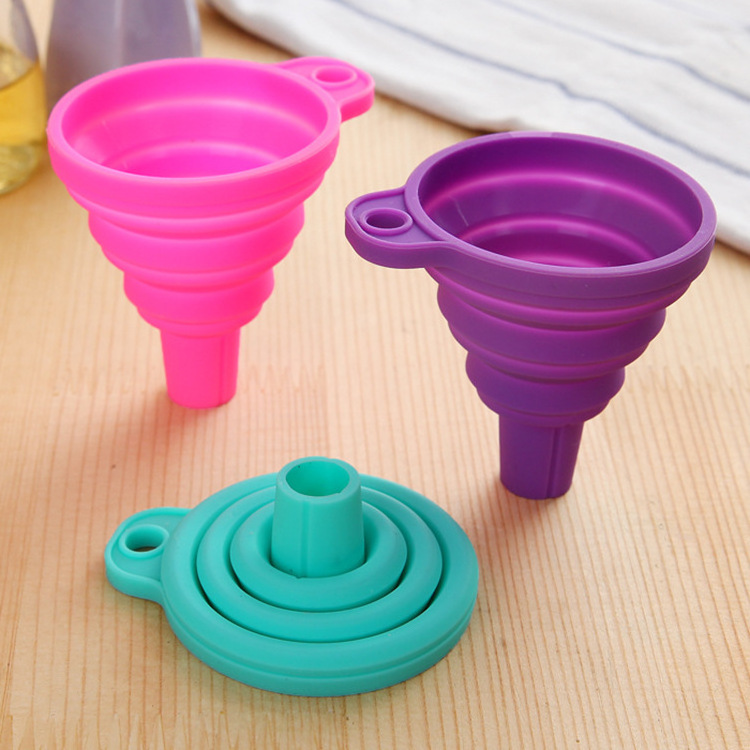 Kitchen Supplies Silicone Collapsible Folding Funnel Long Neck Oil Filter Powder Wine Water Grid Small Liquid Filling Funnels